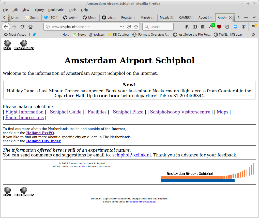 Home page of Schiphol Airport