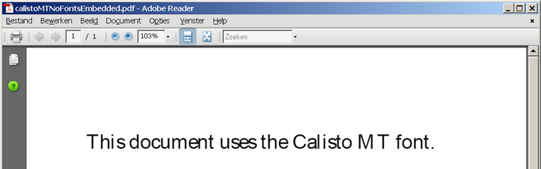 Screenshot of Adobe Acrobat rendering a PDF with a font whose glyphs are placed at odd positions.