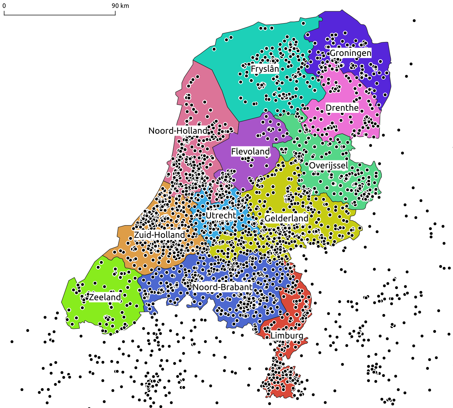 Map of identified server locations